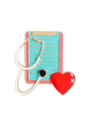 Medical Accessories-Brooch-1pc Zinc Alloy Medical Series Heart Shaped Notebook Badge | ABC Books