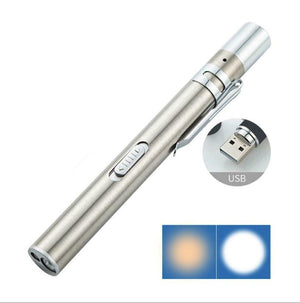Medical Tools-Dual Pen Light (White-Yellow )LED-USB Rechargeable-Malaysia-Silver | ABC Books
