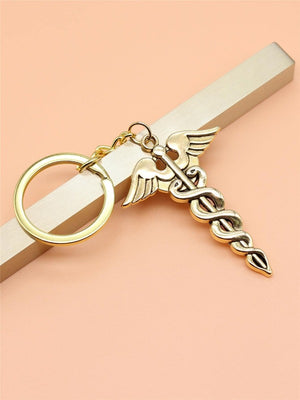 Medical Accessories-Key Ring-Snake & Wing Charm Keychain-Gold | ABC Books